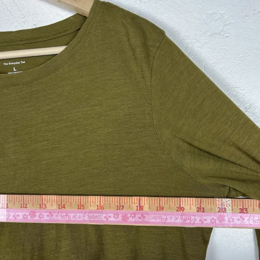 Sonoma Everyday Tee Women’s L Olive Green 100% Cotton Long Sleeve Knit Top